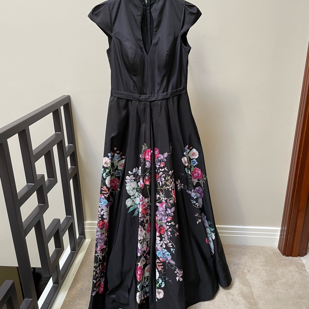 Black with Florals Evening Gown
